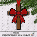 Load image into Gallery viewer, Crocheted Wooden Cross with Red Bow Design
