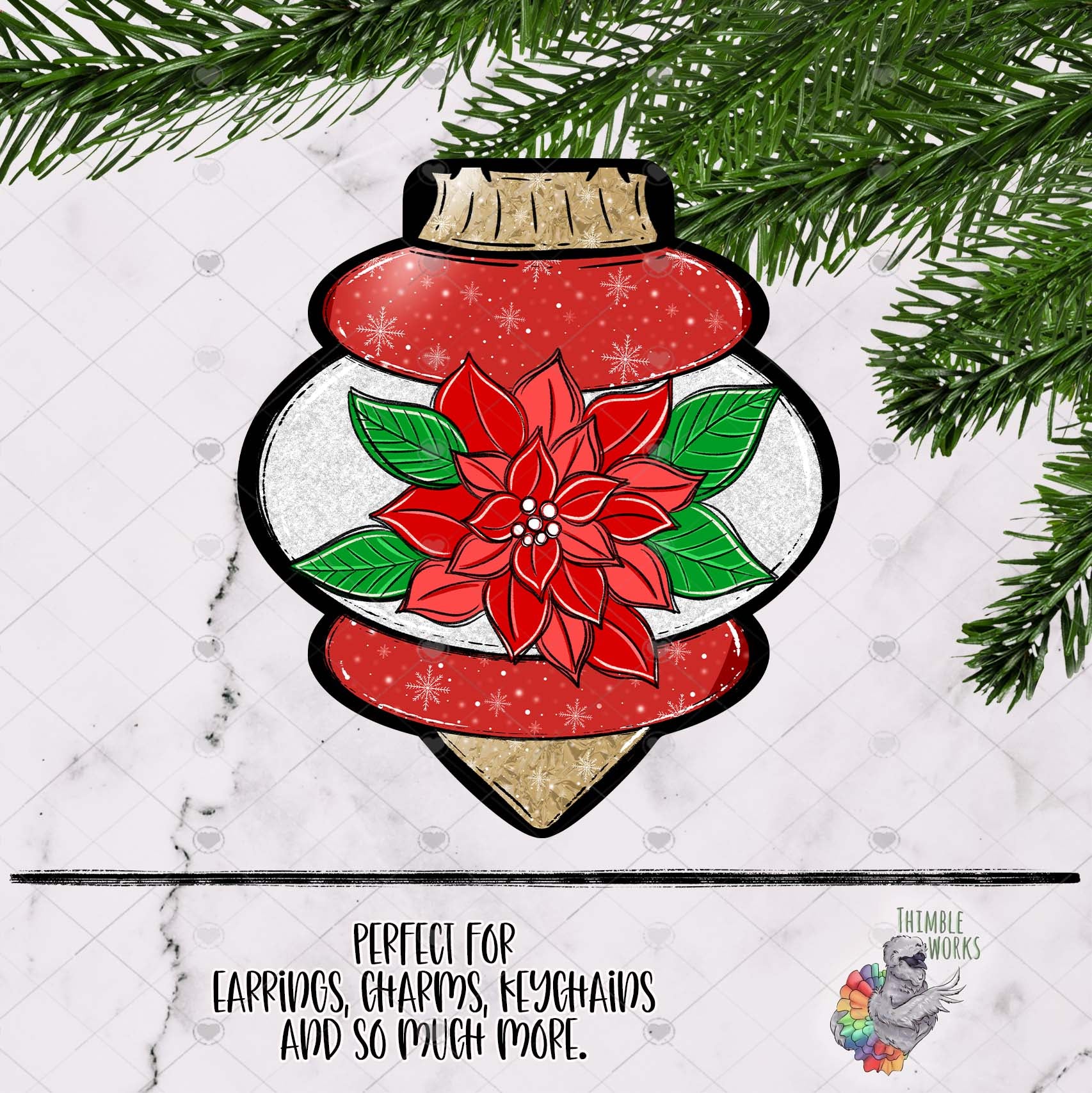 Poinsette Vintage Bulb Sublimation Design
