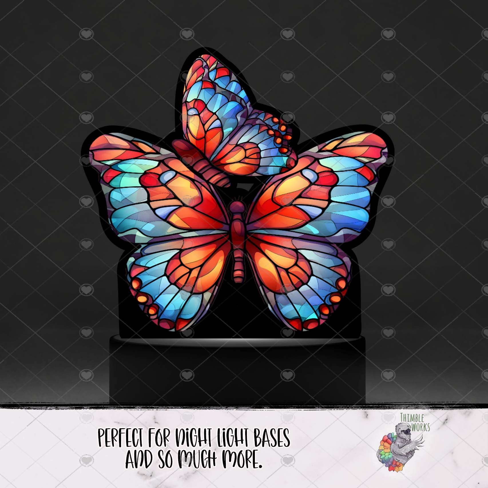 Blue and Red Stained Glass Butterfly Light Base Design