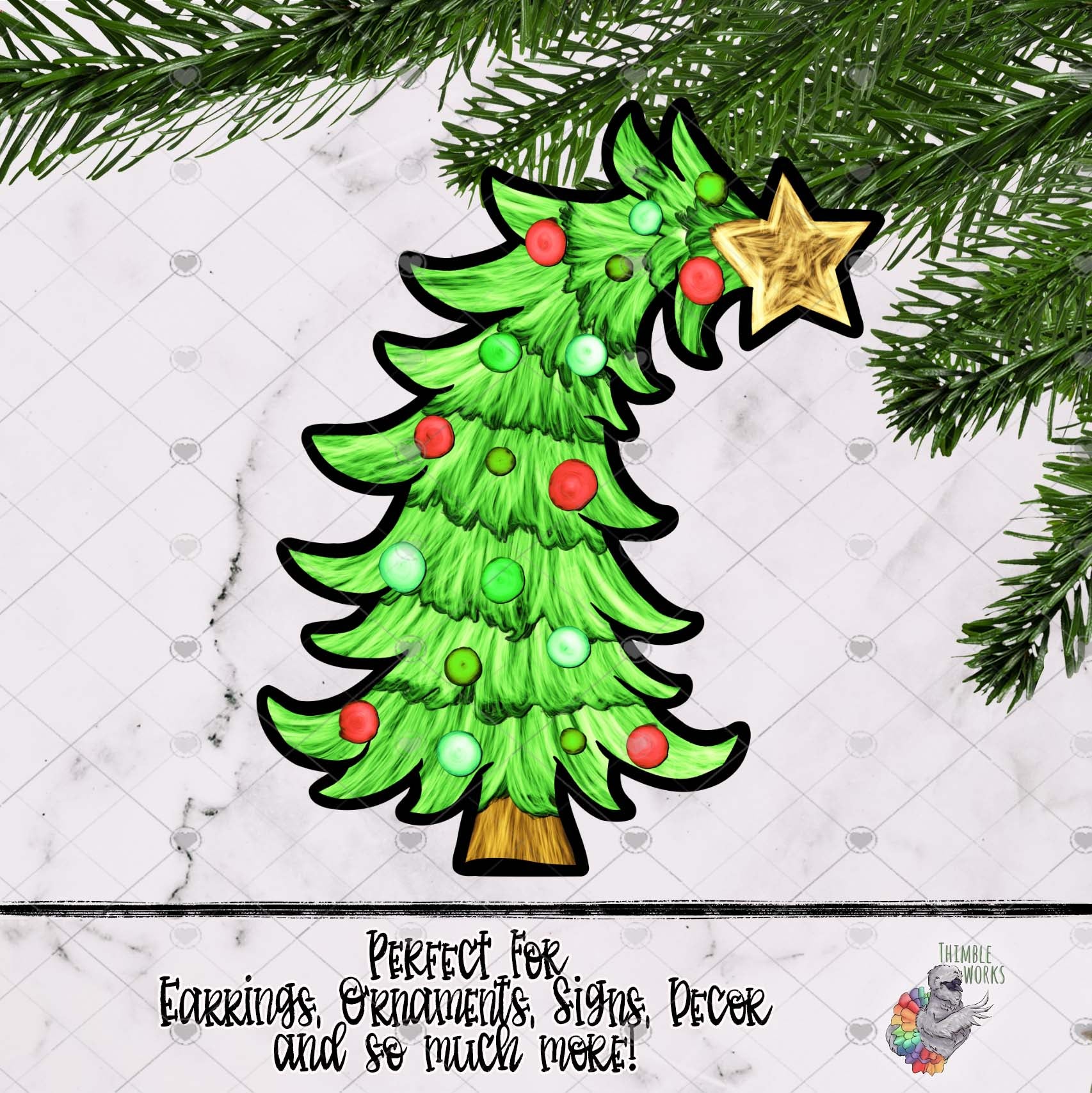 Red and Green Whimsical Christmas Tree Design