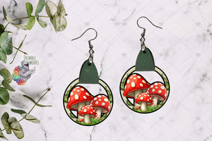 Red Mushroom Cluster Leather Earring Design