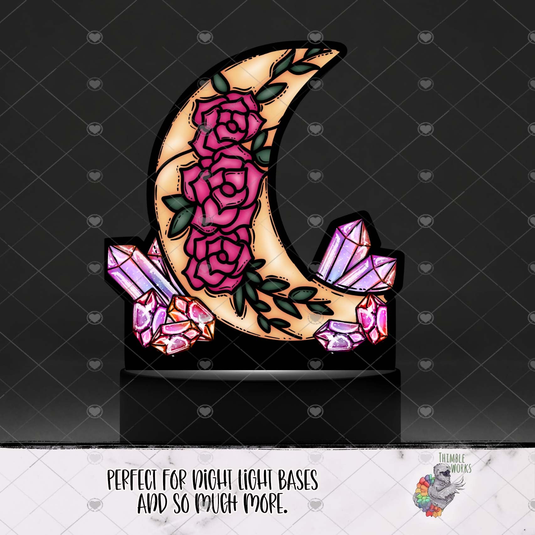 Boho Rose Moon and Gem Light Base Design