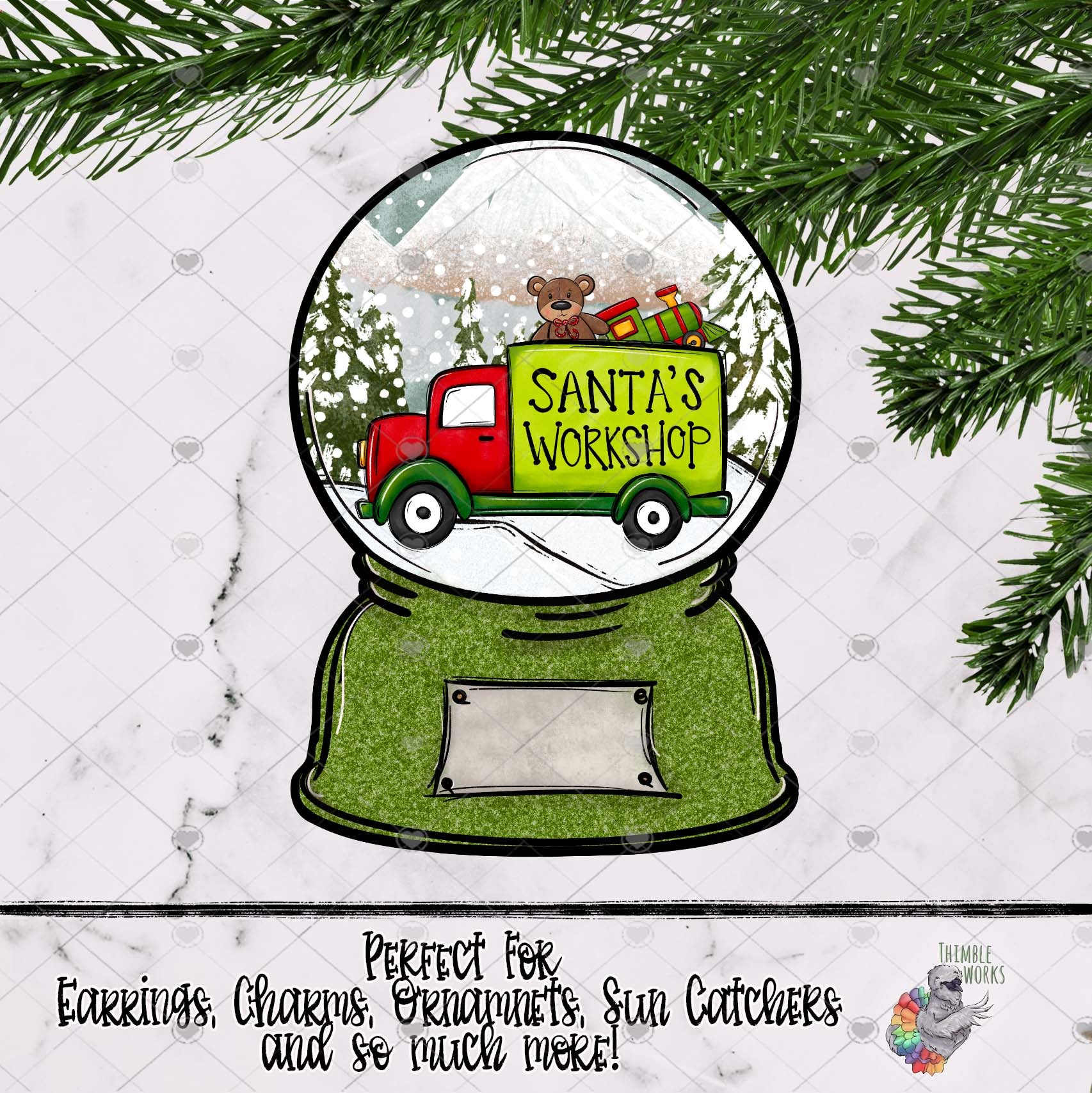 Santa's Workshop Truck Snow Globe Design