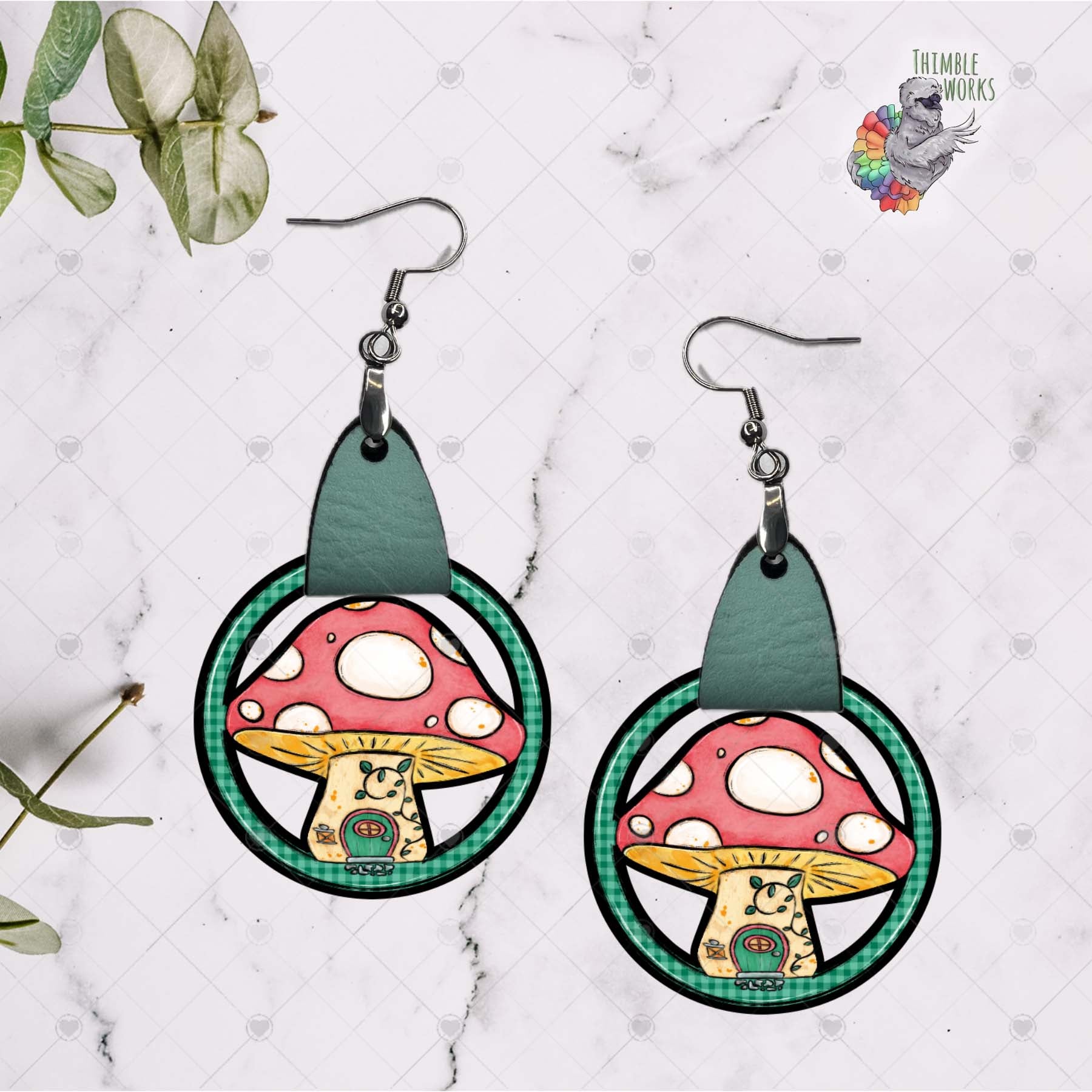 Mushroom House Leather Earring Design