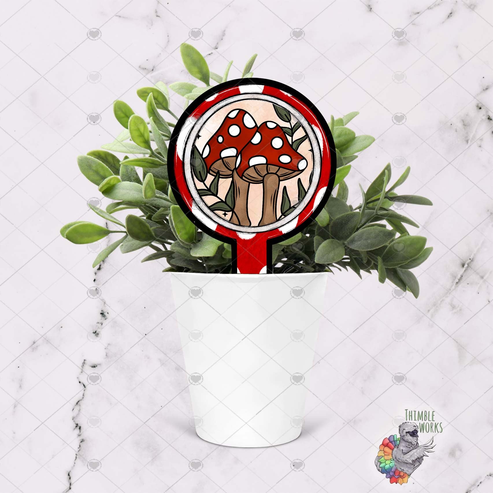 Stained Glass Mushroom Round Garden Stake Design