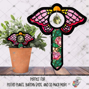 Pink and Yellow Moth Garden Stake Design