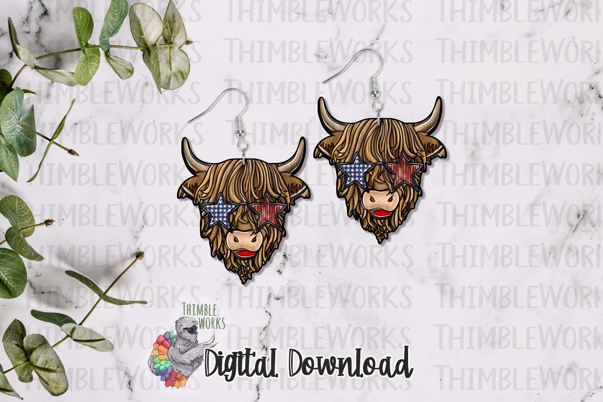 Patriotic Highland Cow Sublimation Design