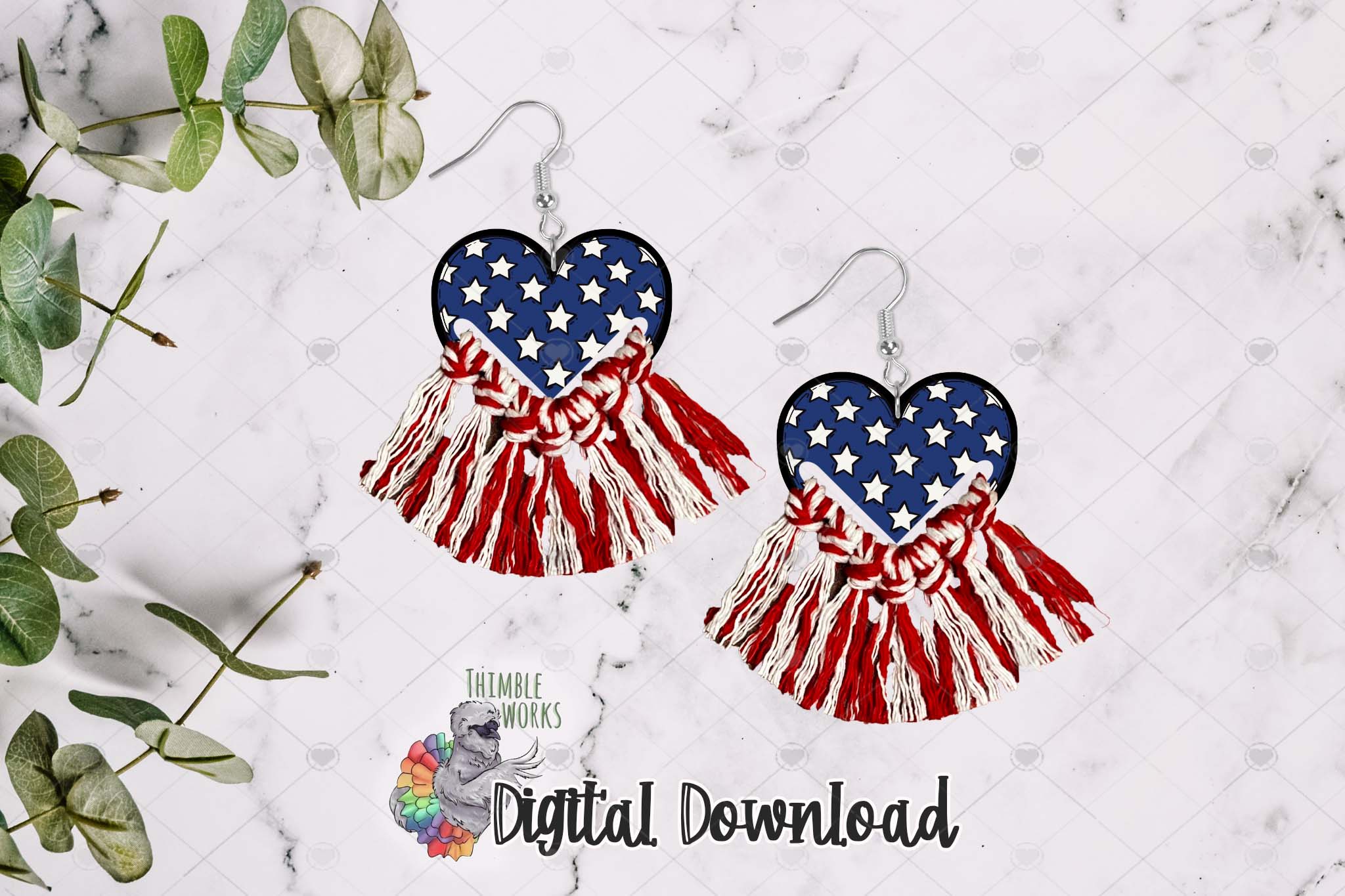 Patriotic Heart with Tassel Sublimation Design