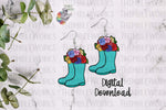 Load image into Gallery viewer, Teal Boots with Flowers Sublimation Design
