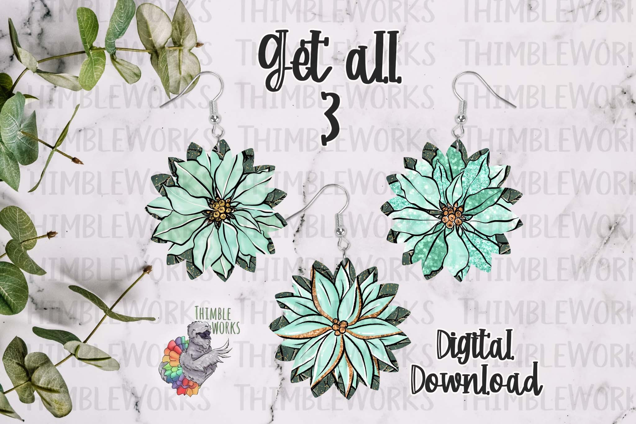 Teal Poinsettia Sunflower Design Bundle