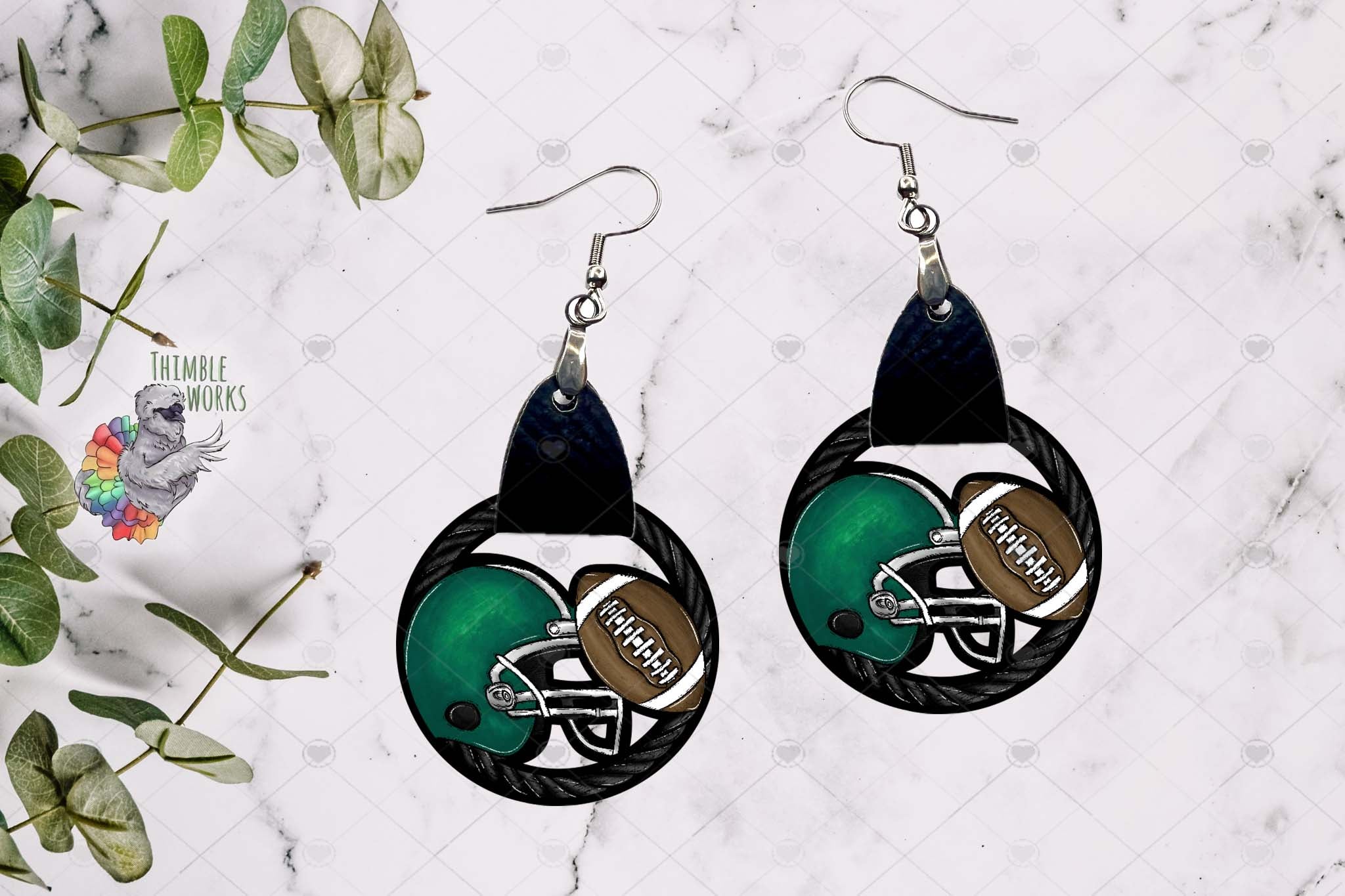 Teal Football Helmet Leather Earring Design