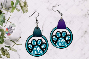 Teal Paw Print with Leather Sublimation Design