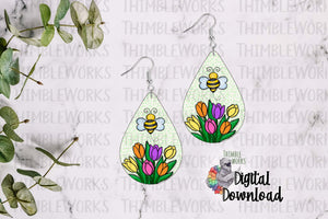 Spring Flowers and Bee Teardrop Sublimation Design