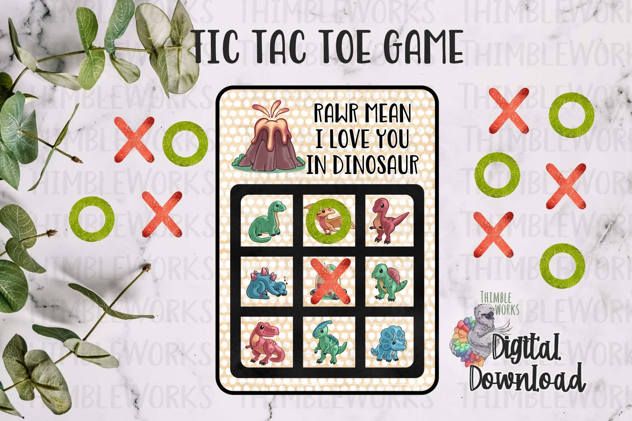 Dinosaur Tic Tac Toe Sublimation Design