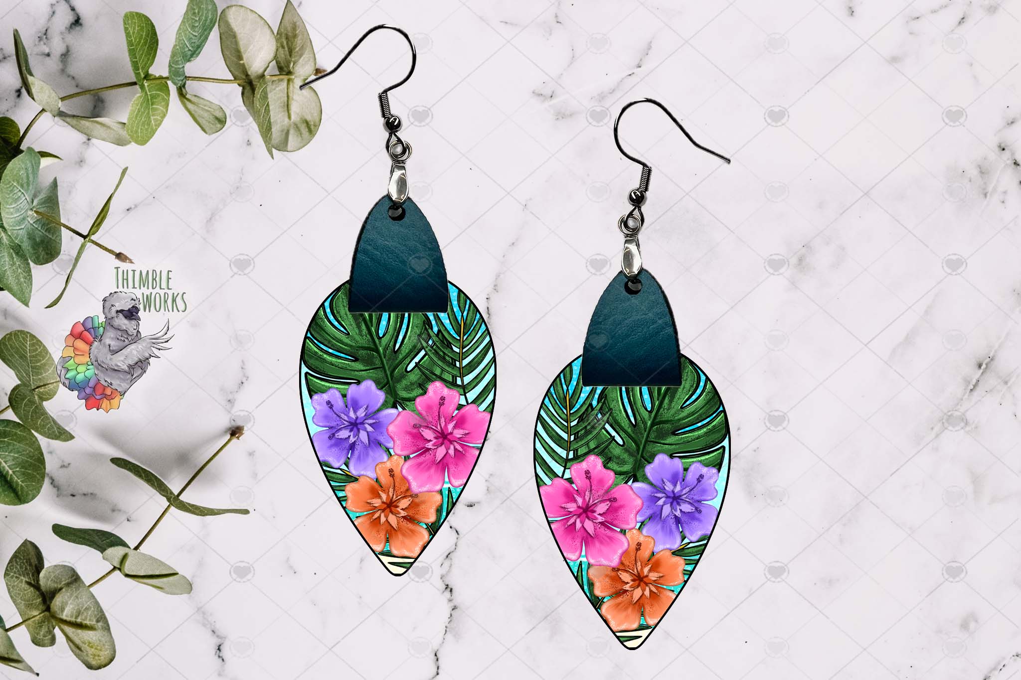 Tropical Plants Teardrop Leather Earring Design