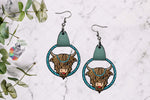 Load image into Gallery viewer, Turquoise Highland Cow Leather Earring Design
