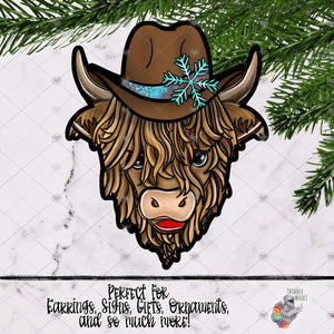 Turquoise Snowflake Cowboy Highland Cow Design