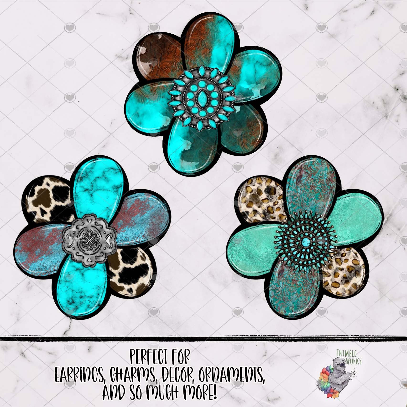 Western Turquoise Chubby Flower Design Bundle