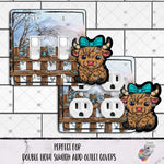 Load image into Gallery viewer, Turquoise Highland Cow Double Outlet and Light Switch Cover Design
