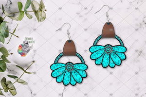 Turquoise Flower Leather Earring Sublimation Design