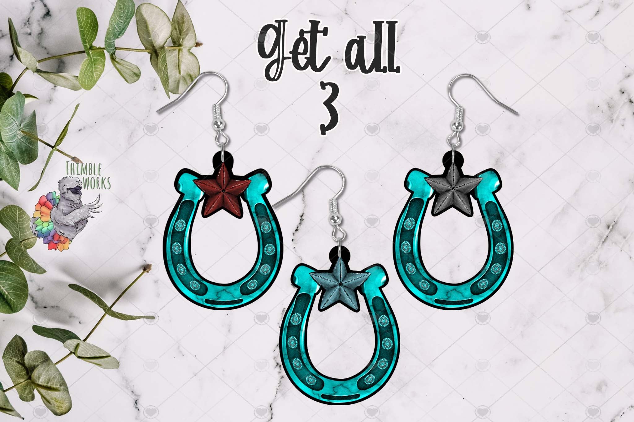 Turquoise Star Horseshoe Sublimation Design Bundle