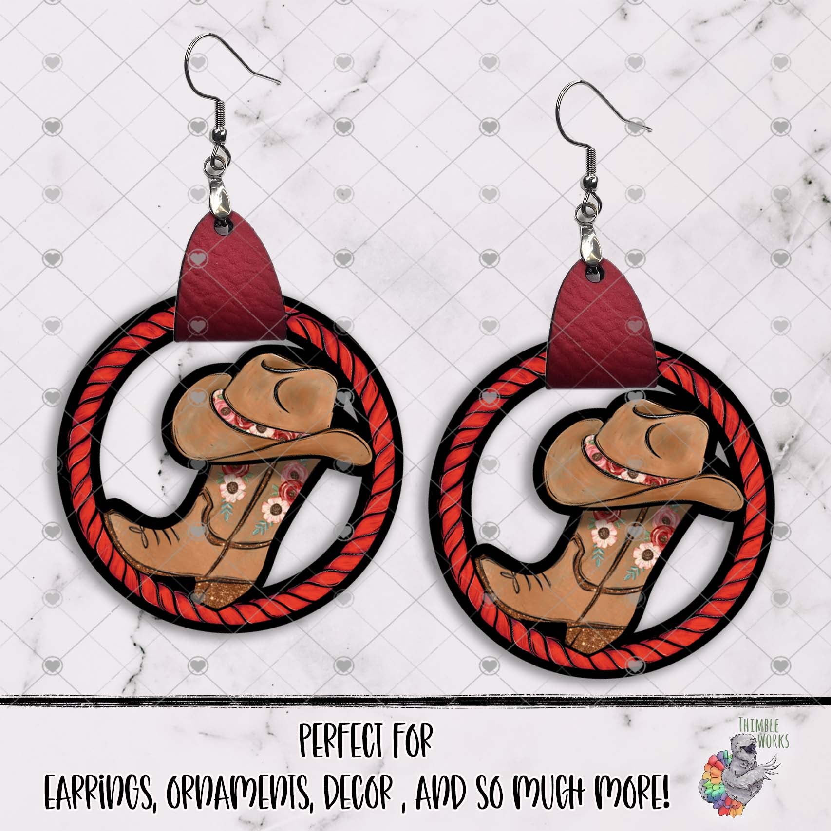 Valentine Floral Cowboy Boot with Hat Hoop Design