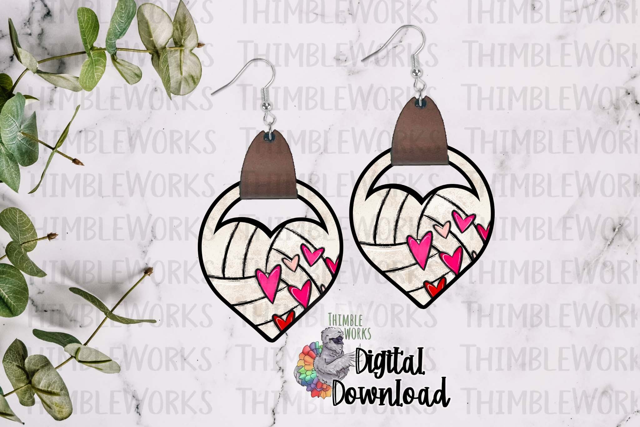 Volleyball Heart Leather Earring Sublimation Design