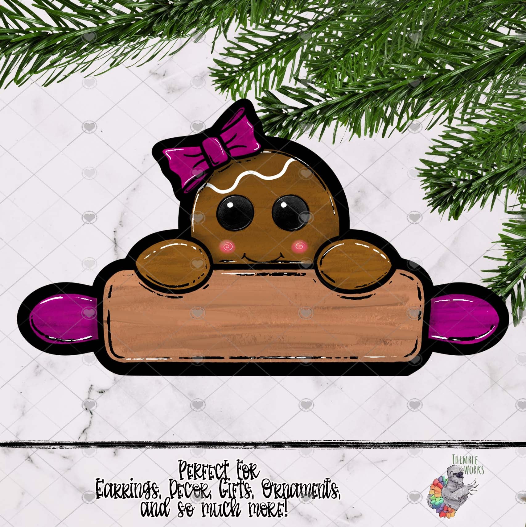 Wavy Hair Gingerbread Girl with Rolling Pin Design