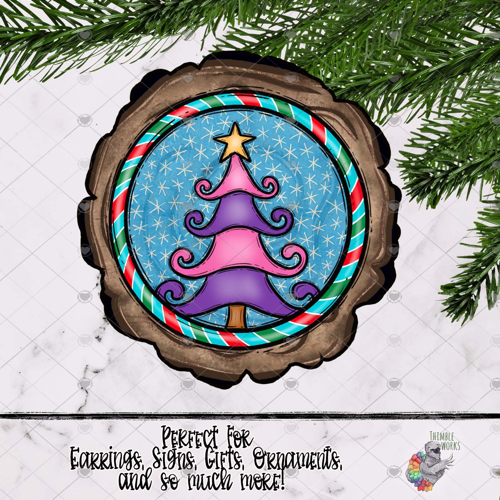 Whimsical Pink and Purple Tree Wood Slice Design