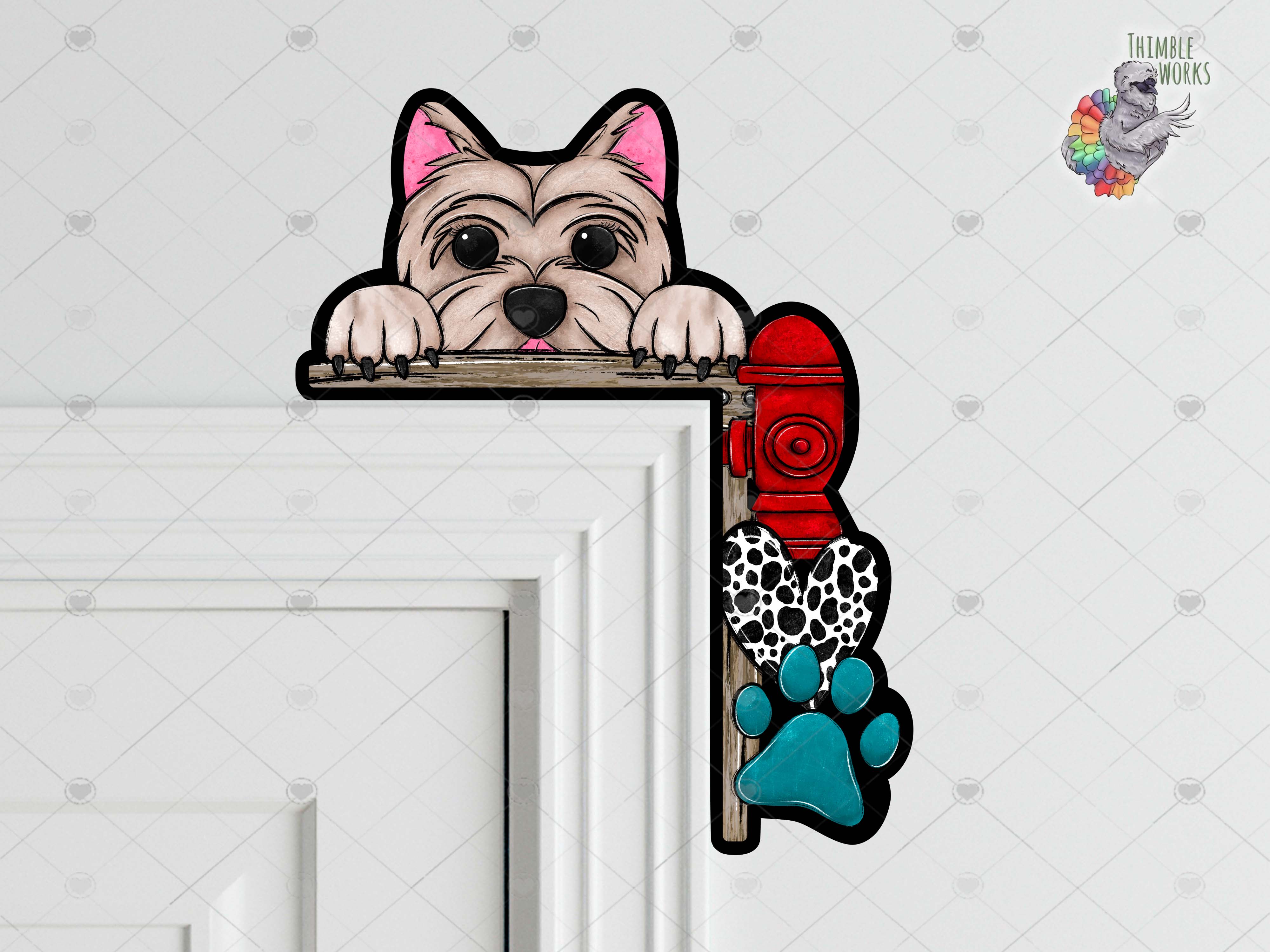 Yorkie Peeking Over the Door Sitter Sublimation Design