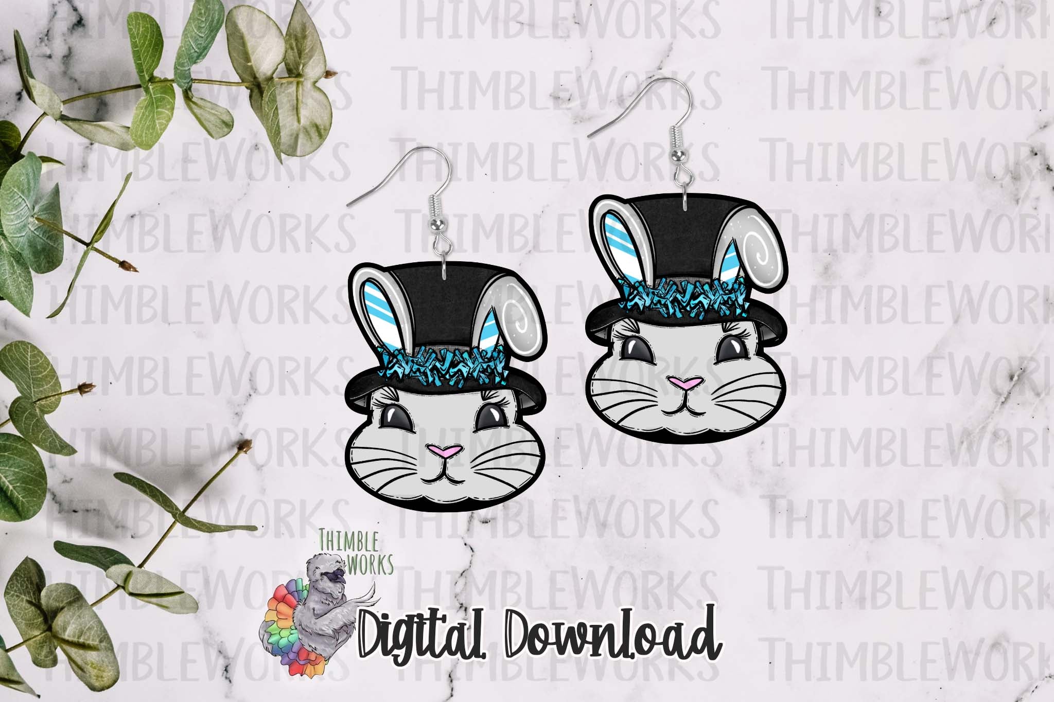 Blue Bunny in Top Hat Sublimation Design