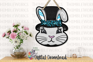 Blue Bunny in Top Hat Sublimation Design