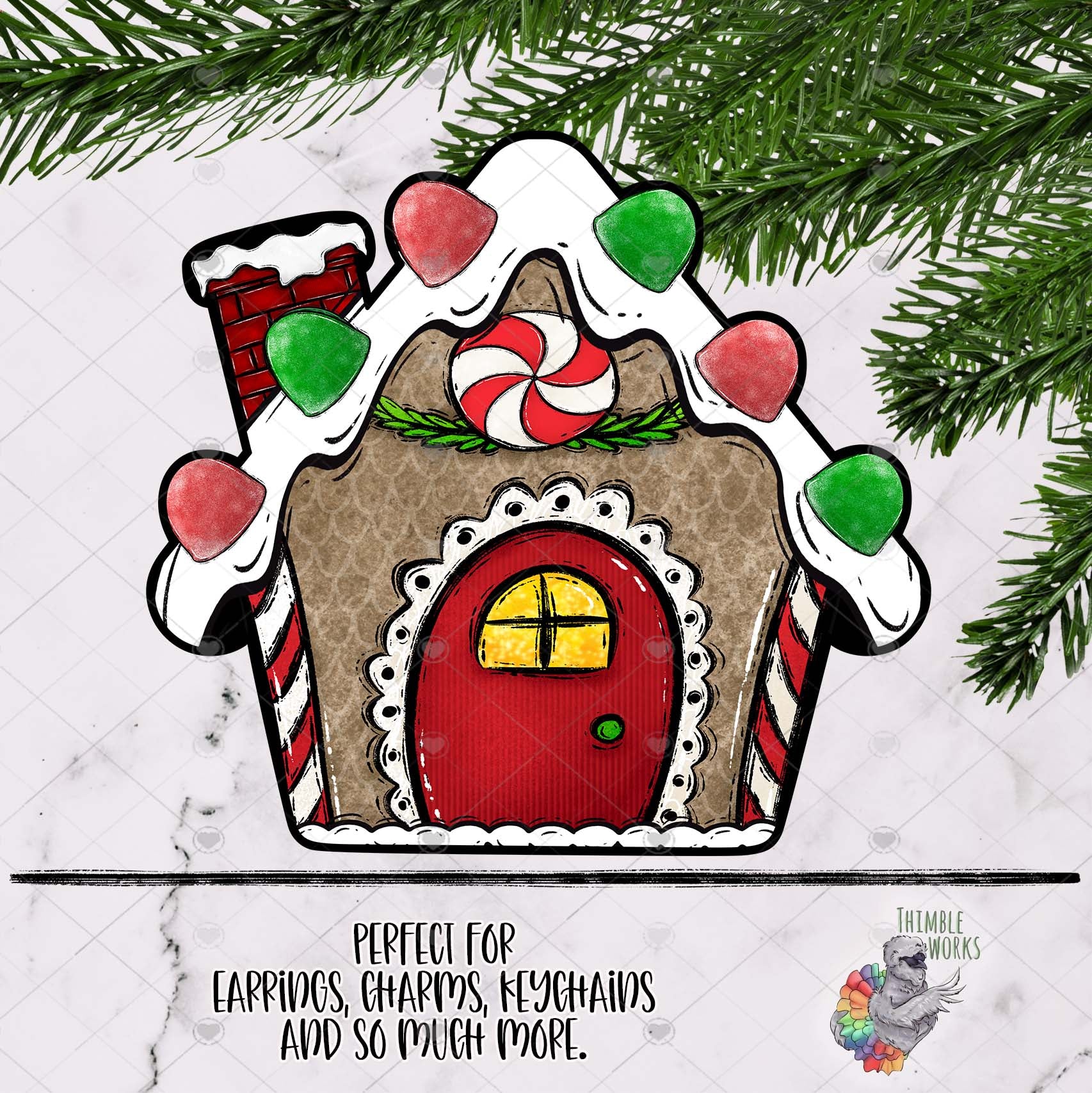 Gumdrop Gingerbread House Sublimation Design