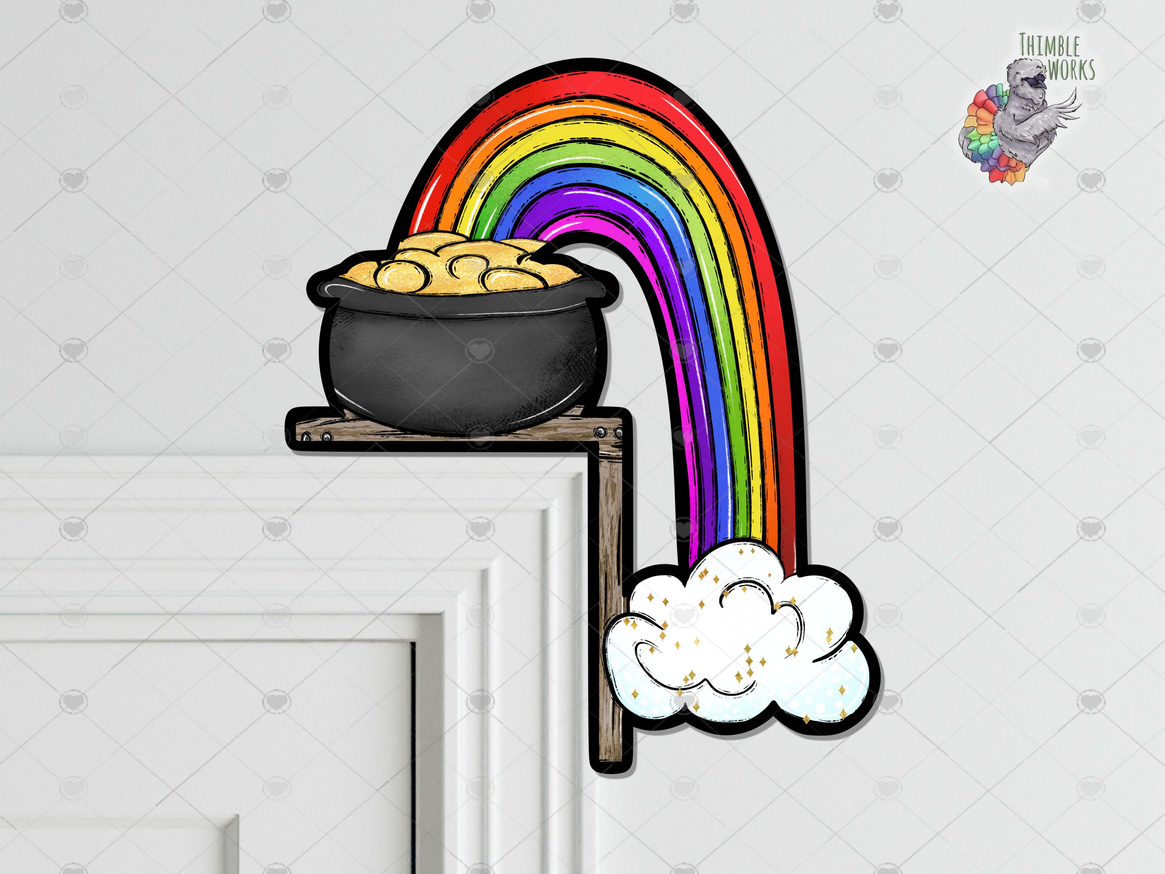 Rainbow Pot of Gold Corner Sitter Sublimation Design